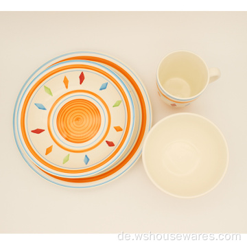 Orange Blumengeschirr Set Handdruck Dinnerset